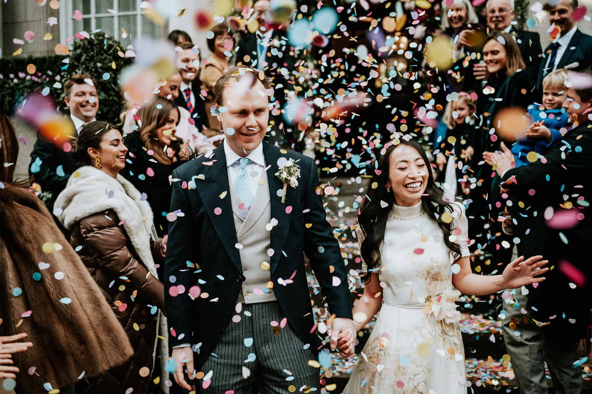 Confetti outside Chelsea Old Town Hall by UK wedding photographer Andy Turner