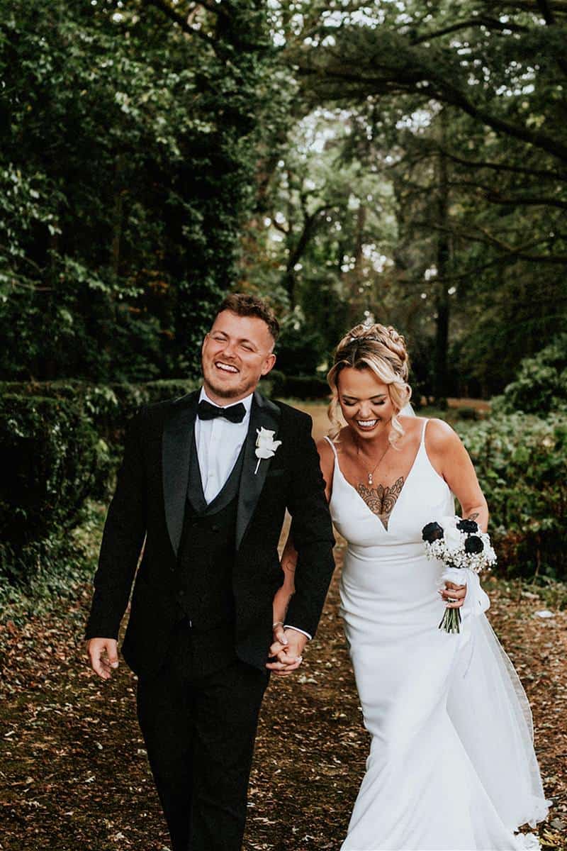 Emma and Callam after their outdoor ceremony at Crathorne Hall